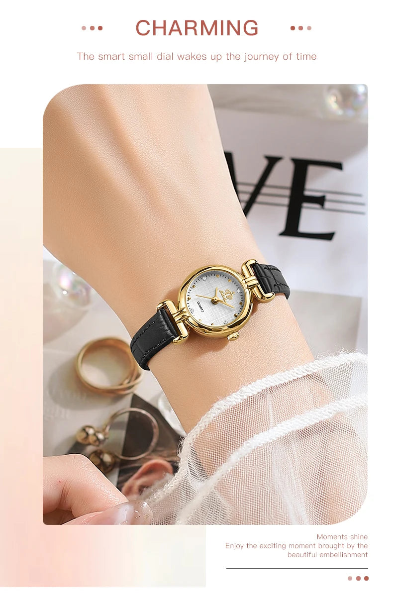 Montre à quartz rétro pour femme Fate Love, élégante, de luxe, avec bracelet en acier inoxydable doré, étanche, bracelet en cuir, montre à quartz pour femme