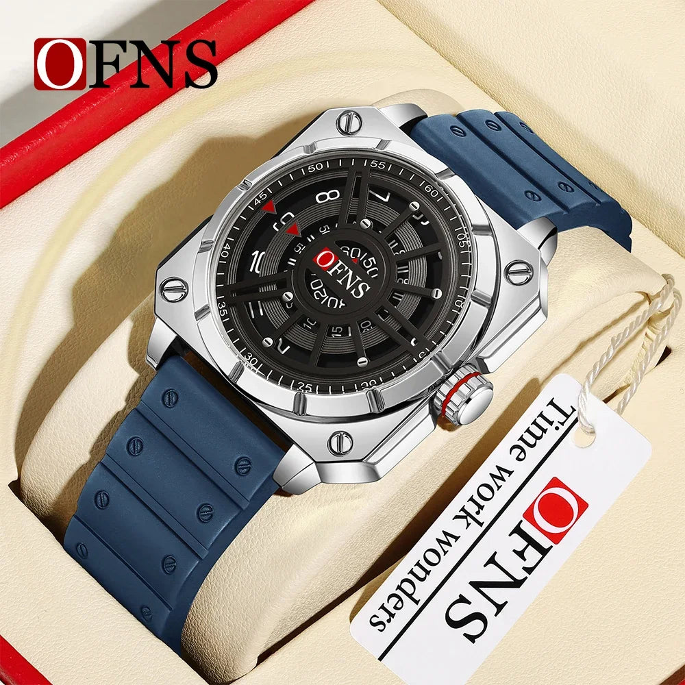 OFNS Brand Top 8026 New Fashion Men's Quartz Watch Creative Cool Large dial Quartz Watch Business Waterproof Men's Watch 2024