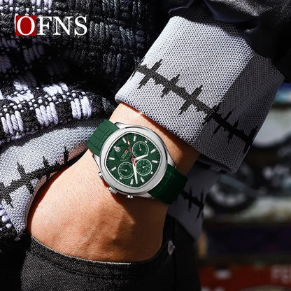 OFNS Top Class 8019 New Men's Quartz Watch Youth Student Fashion Three Eyes Six Needle Calendar Waterproof Men's Quartz Watch