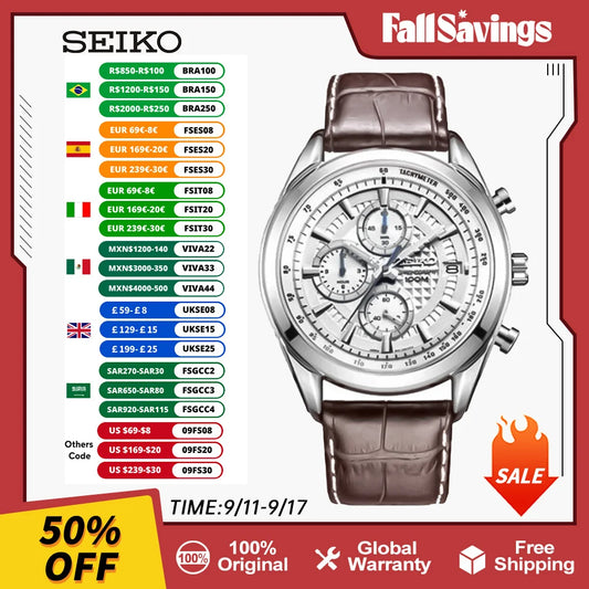 Seiko Quartz Stone Men's Watch Chronograph Series Japanese Original Leisure Watch 10 Bar Waterproof Multi-functional Watch