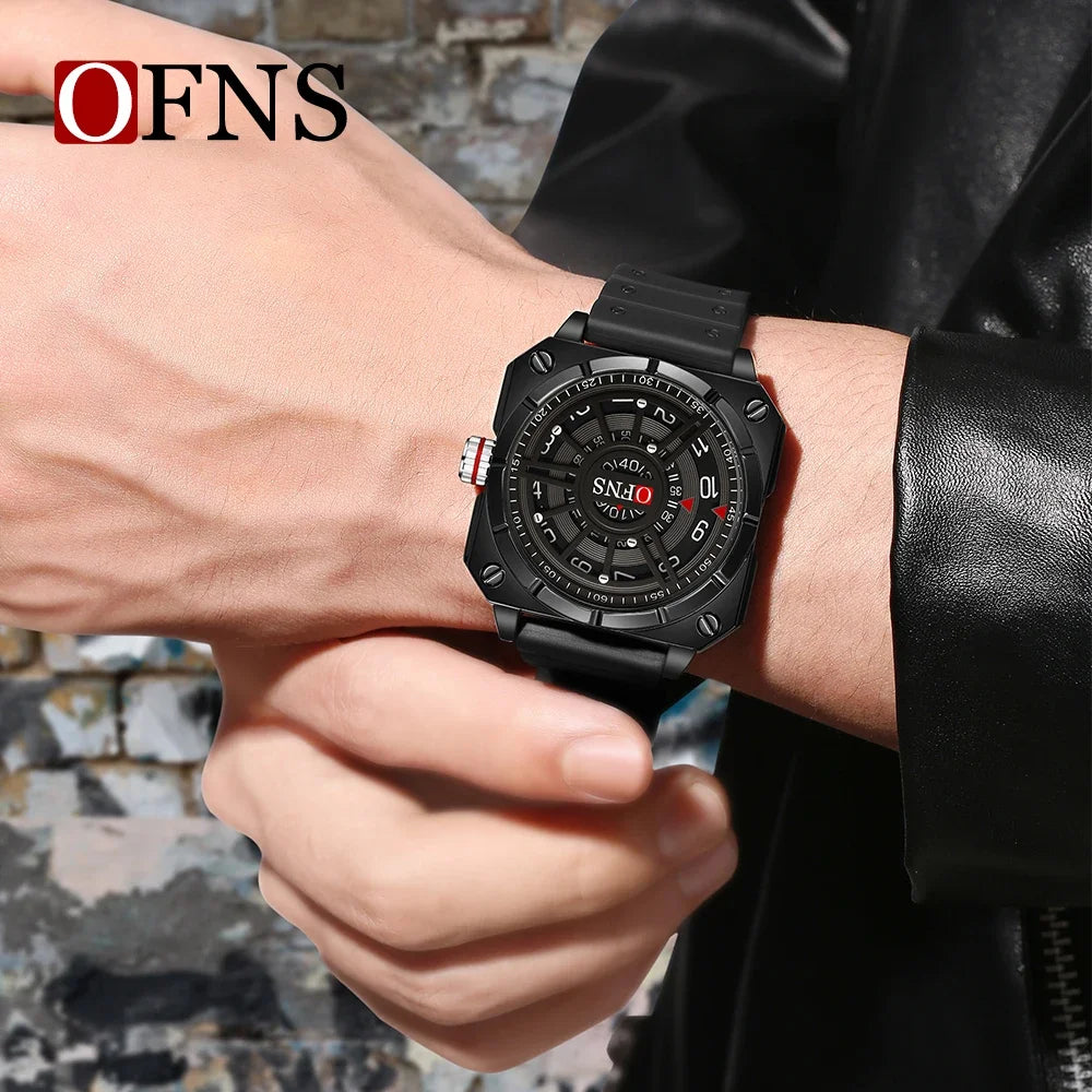 OFNS New 8026 Fashion Men's Watch Creative Cool Trend Large dial Quartz Watch Business Waterproof Men's Watches