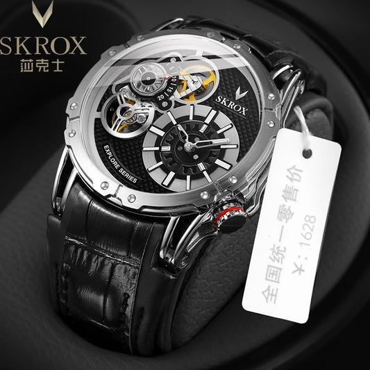 SKROX Steampunk knight Automatic Clockwork Big Size Dual Movements Man Watch Original Brand Luxury Field Sports Wrist Watches