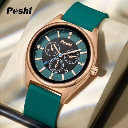 POSHI Fashion Women's Watches Luxury High Quality Silicone Strap Quartz Wristwatch with Date Original Ladies Casual Clock Gift