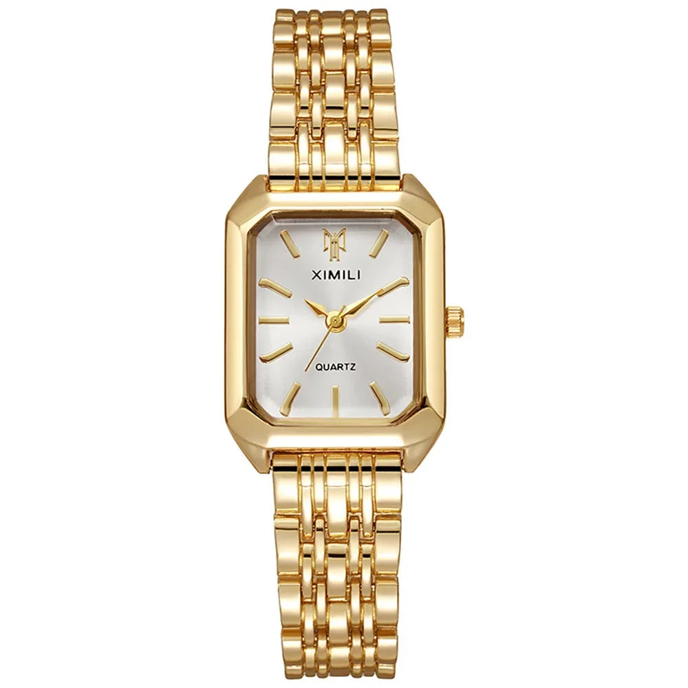 YIKAZE Montre de luxe pour femme en acier inoxydable, montre-bracelet classique à quartz carrée pour étudiante