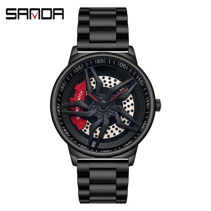 Car Wheel Watch Men Quartz Rotating Dial Waterproof Sport Steel Clock Creative Rim Hub Wheel Wristwatch Relogio Masculine