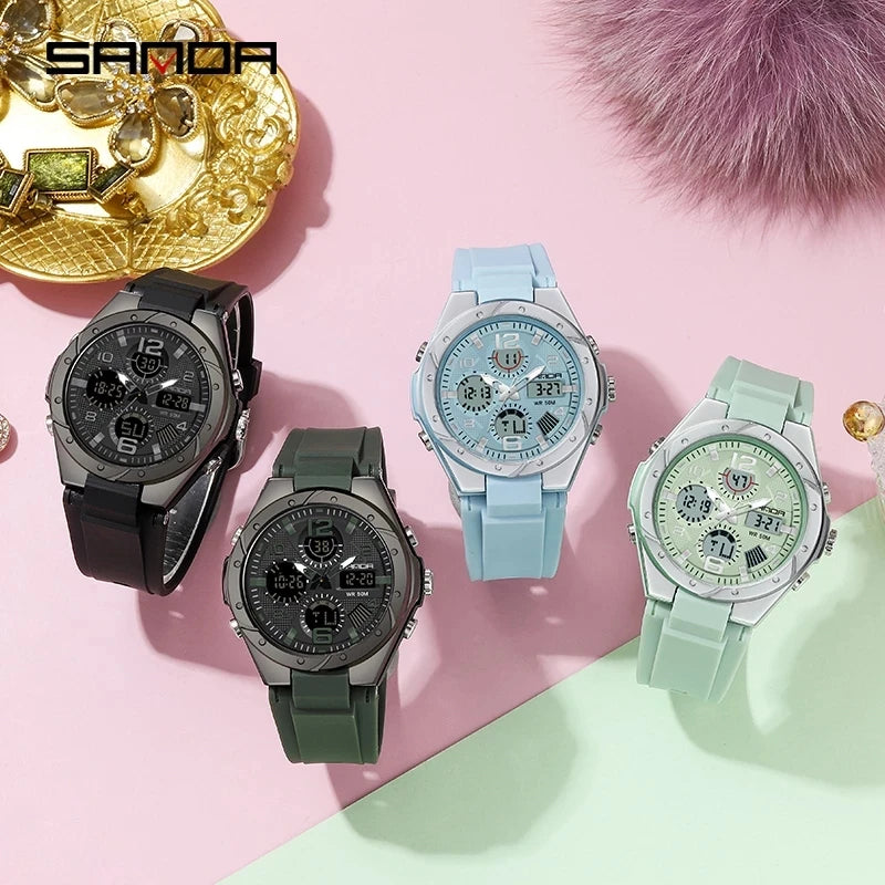 SANDA Sports Femmes Montres Mode Casual Étanche LED Montre Numérique Femmes Montres-Bracelets Pour Femmes Horloge Relogio Feminino 6062