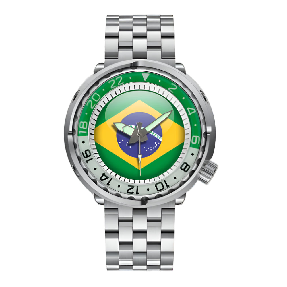 Tuna Watch NH35 Brazilian Flag Dial Automatic Mechanical Movement Watch Sapphire 10BAR Waterproof Stainless Steel Luxury Watches