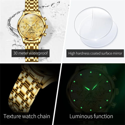 OLEVS Flywheel Skeleton Women Quartz Watch Stainless steel Chronograph Waterproof Luminous Ladies Bracelet Watch for Women Set