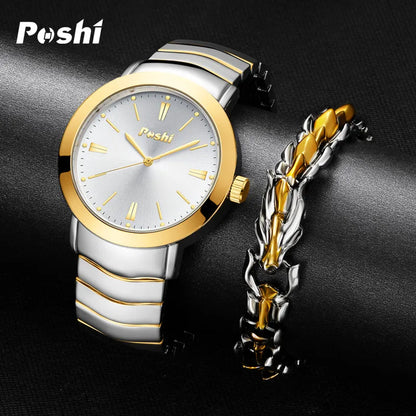 POSHI Fashion Watch for Man Origial Design Alloy Strap Men's Wristwatch Waterproof Business Clock relogios masculino reloj