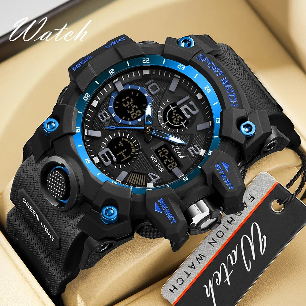 OFNS Top of the line New 6021 Sports Men's Watch Waterproof Dual Screen Quartz Watch Suitable for Men's Watch Stop Watch