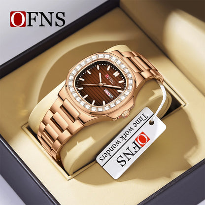 OFNS Brand 1522 Top Class Men's Quartz Watch Stone Glow Calendar Waterproof Business Fashion Trend Men's Watches