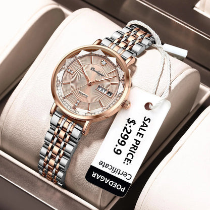 POEDAGAR Women Watch Rose Gold Fashion Quartz Watches Top Brand Luxury Ladies Wristwatch Waterproof Date Week Girlfriend Gift