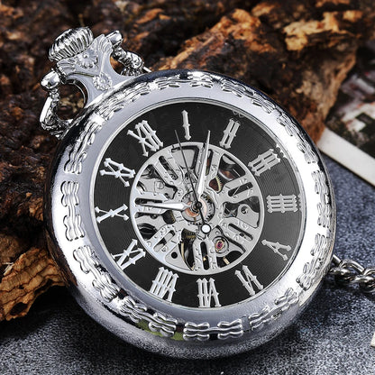 BLACK MENS POCKET WATCH WOMEN LADY PENDANT FOB MECANICAL POCKTE WATCHES FOR MAN SKELETON STEAMPUNK MALE CLOCK reloj hombre