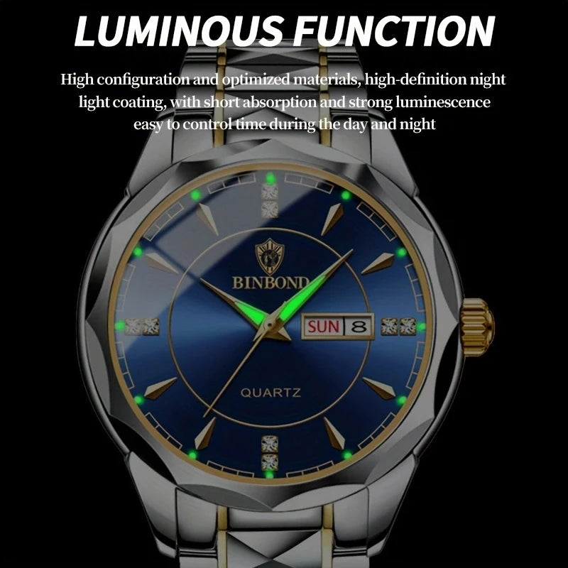 Men's Stainless Steel Wristwatch, Male Quartz Watch, Waterproof, Luminous, Date Week, Top Brand, Luxury, New, 2024