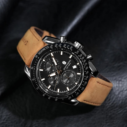 SAPPHERO Fashion Quartz Men Leather Watch Branded Luxury Men Chronograph Waterproof Clock Sports Watch