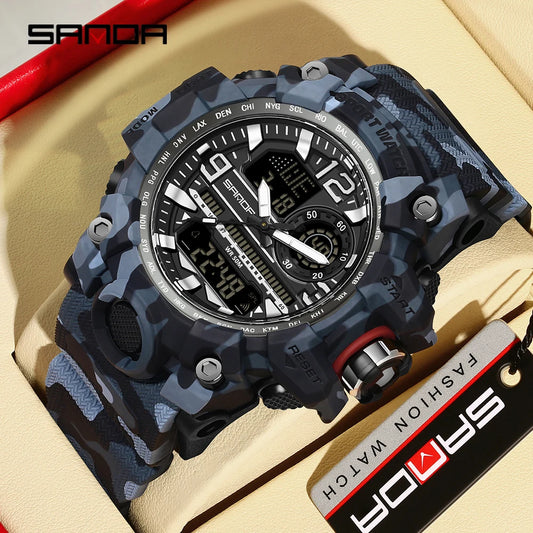 Sanda Hot selling Youth Cool Men's Watch Multi functional Outdoor Sports Watch Waterproof Camo Men's Electronic Watches