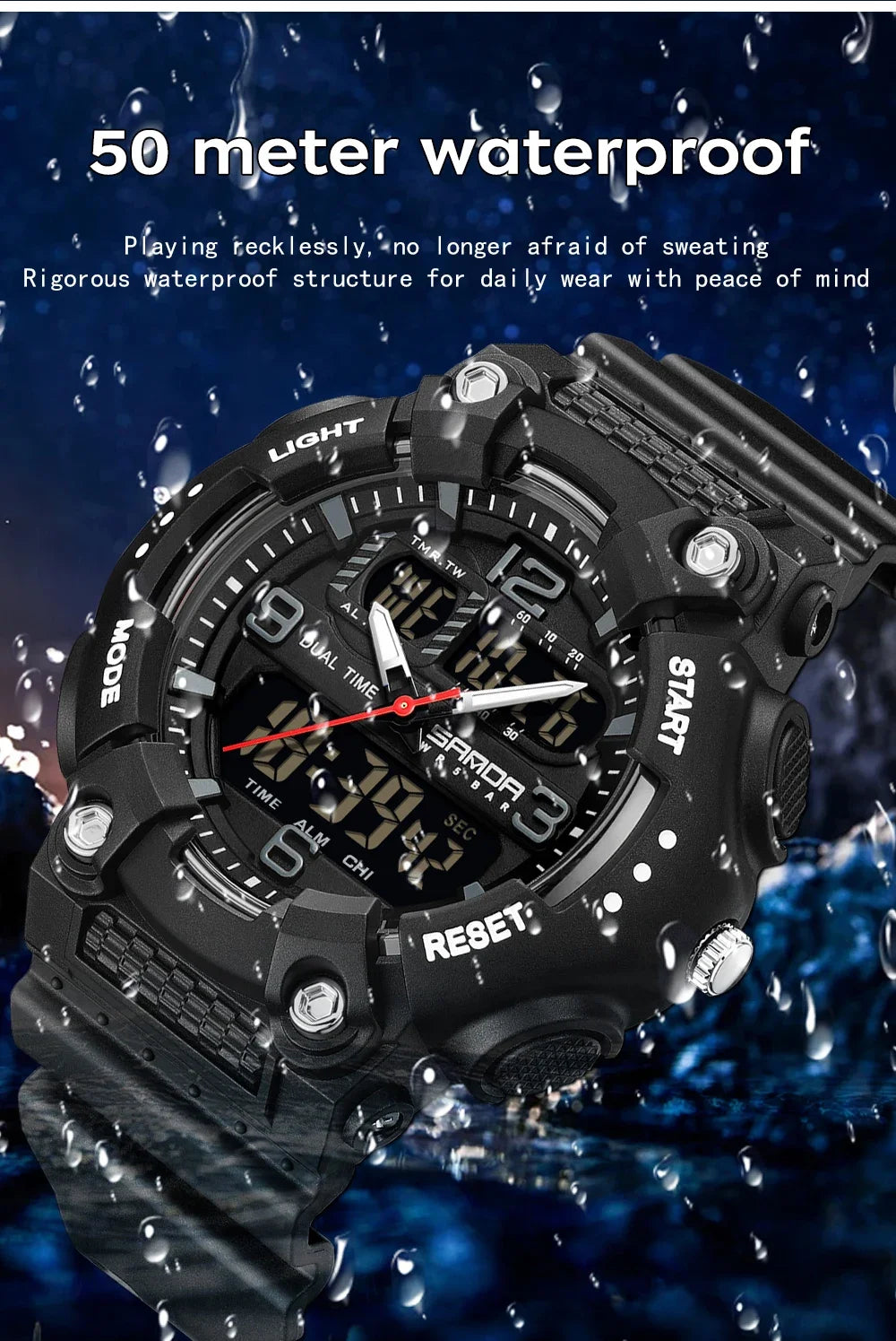 SANDA New 6181 Men's Quartz Electronic Watch Night Glow Date Multi functional Waterproof Student Men's Quartz Electronic Watch