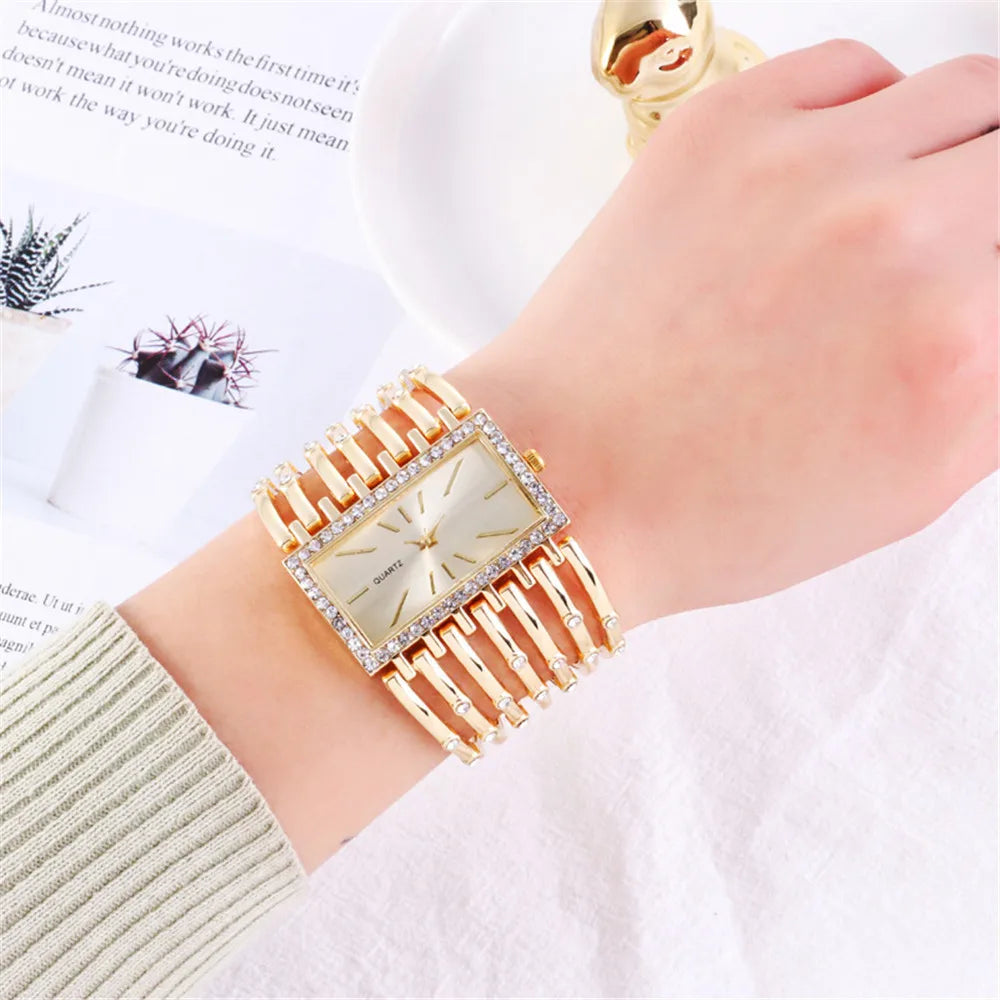 UTHAI W24 Women's Fashion Quartz Watches Lady's Stainless Steel Bracelet Casual Hollow Clock Girl Wristwatch Jewelry