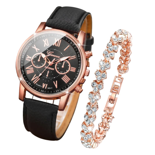 Lot de 4 montres à quartz pour femmes avec cadran Roma et bracelet en cuir et strass (sans boîte)