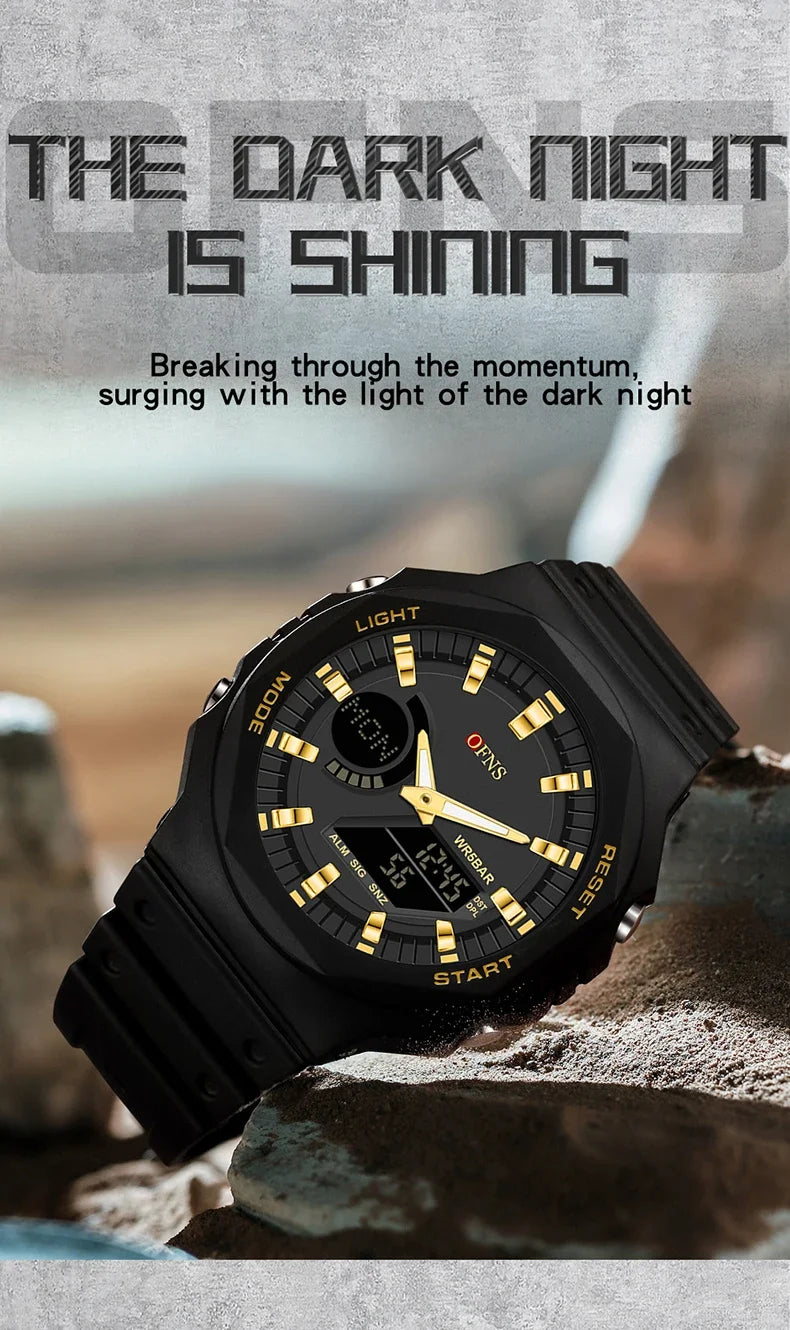 OFNS Top Luxury Men's Quartz Watches Waterproof Men Military Sport Watch Relogio Masculino Dual Display LED Digital Wristwatch