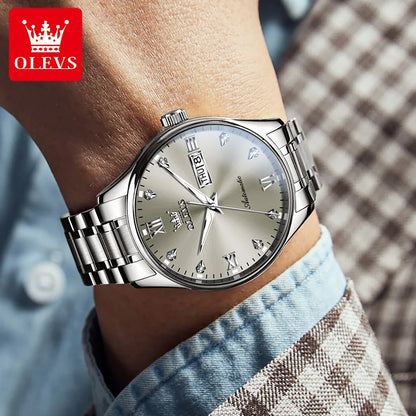 OLEVS Nouvelle Montre Automatique pour Hommes Montre-Bracelet de Luxe en Diamant Bracelet de Montre en Acier Inoxydable Montres pour Hommes d'Affaires Relogio Masculino