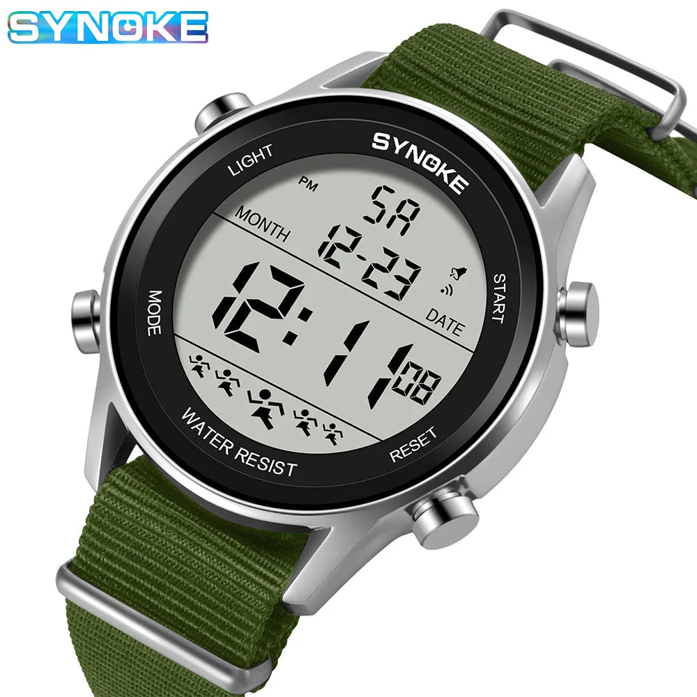 Synoke Hommes Sports de Plein Air Multifonctionnel Étanche Grand Écran Affichage Lumineux LED Numérique Pour Hommes Bracelet En Nylon Montre