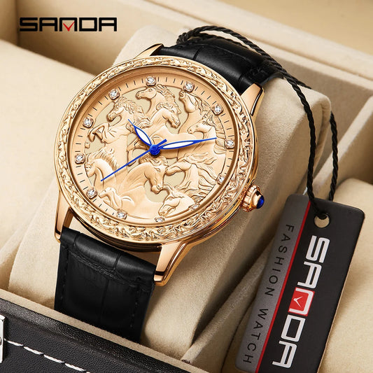 SANDA Sport Men Watch Top Brand Luxury Military Genuine Leather Waterproof Male Clock Business Original Quartz Wristwatch 7012