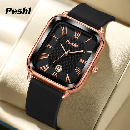 POSHI Fashion Quartz Watch Casual Luxury Women's Wristwatch Silicone Strap with Date Beautiful Clock