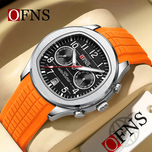 OFNS Brand 8020 New Men's Quartz Watch with Double Eyes, Five Needle Calendar, Waterproof and Fashionable Men's Quartz Watch