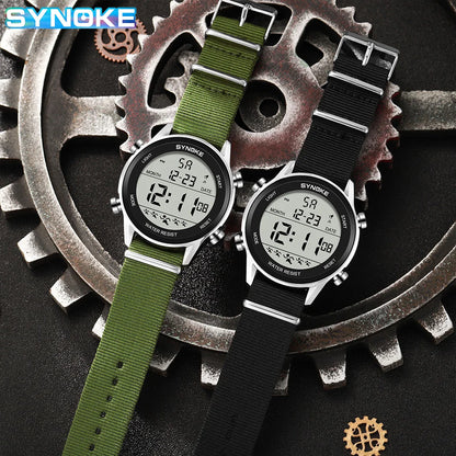 Synoke Hommes Sports de Plein Air Multifonctionnel Étanche Grand Écran Affichage Lumineux LED Numérique Pour Hommes Bracelet En Nylon Montre