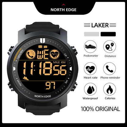 NORTH EDGE Mens Smart Watch Heart Rate Monitor Women Smartwatch Swmming Running Pedometer Alarm Clock Waterproof 50m Android IOS