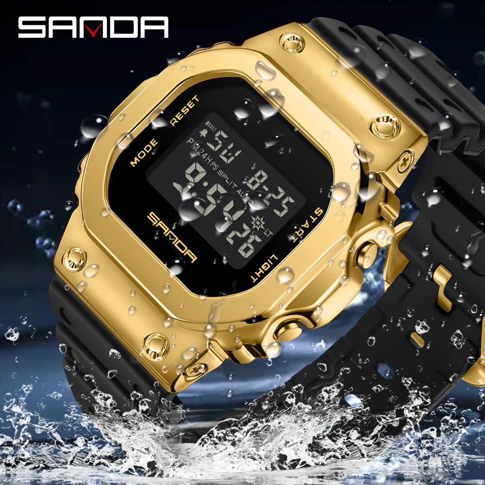 SANDA Montres de sport pour hommes Cadeau pour amoureux Montre numérique LED étanche Petite montre carrée Couple Femmes Montre-bracelet électronique militaire 2126