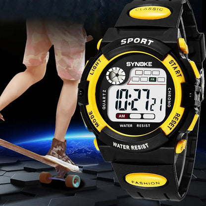 SYNOKE Montre électronique multifonctionnelle pour enfants, montre de sport étanche pour garçons, montre électronique légère et étanche