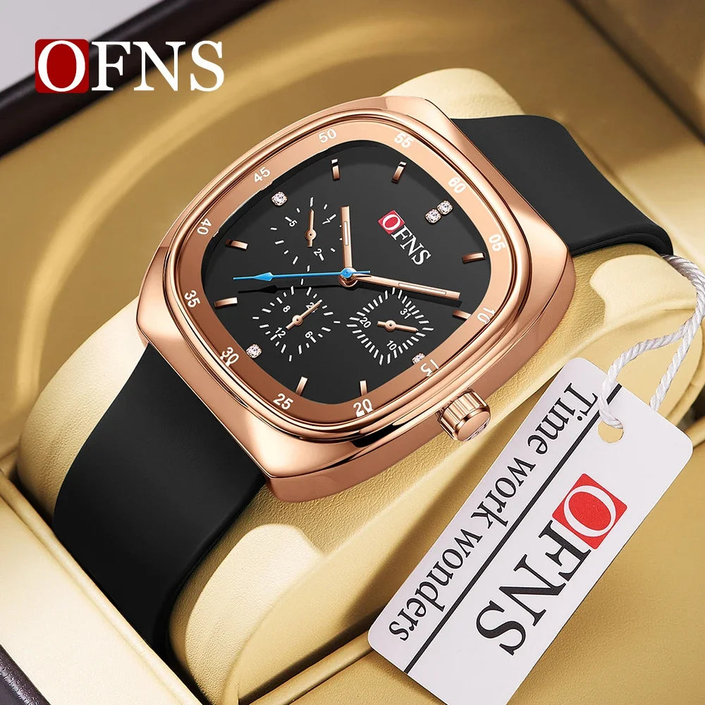 OFNS Top Brand 1511 Montres à quartz carrées tendance pour hommes et femmes Montres à quartz décontractées pour jeunes Montres simples pour hommes