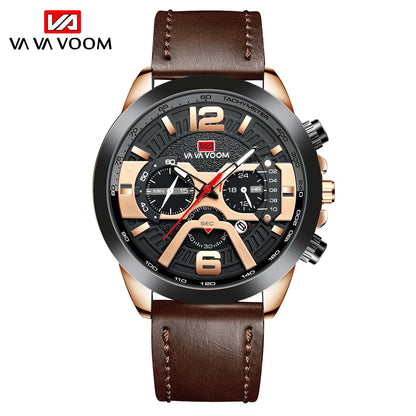 Pilot Calendar Quartz Men Wristwatch Chronograph Fashion Casual Watch Brand Aircraft  Sports Military Army Brown Leather Watches