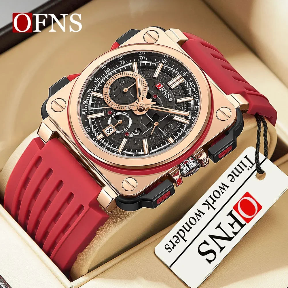 OFNS 1306 New High end Men's Quartz Watch Fashionable and Minimalist Square dial Strip Waterproof Men's Quartz Watch