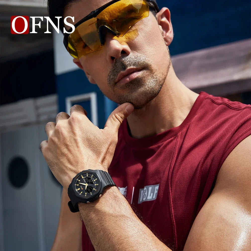 OFNS Top Luxury Men's Quartz Watches Waterproof Men Military Sport Watch Relogio Masculino Dual Display LED Digital Wristwatch