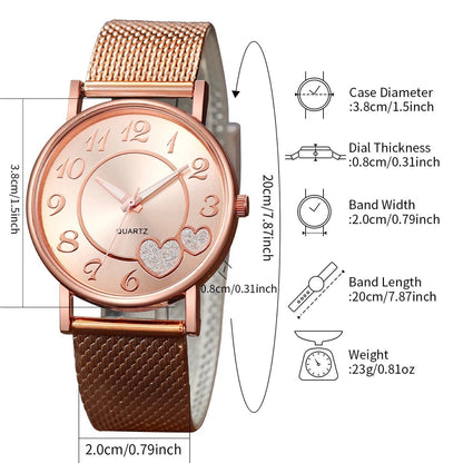 3PCS Women's Watches Fashion Heart Dial Plastic Band Analog Quartz Watch（Without Box）