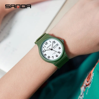 Sanda New 9072 Children's Dual Calendar Electronic Quartz Watch Outdoor Waterproof Simple Male and Female Student Couple Watches