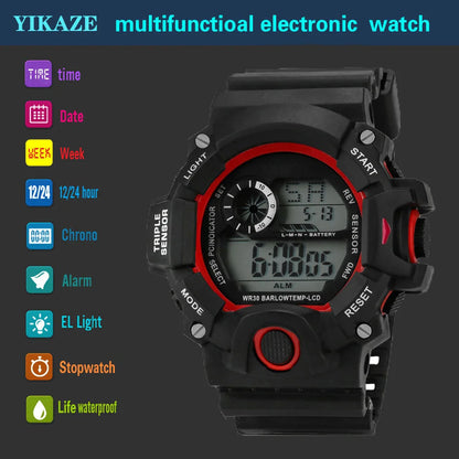 YIKAZE Y73 Men's Watch Digital Sports Electronic Wristwatch Large Dial Multifunctional Waterproof Luminous Alarm Male's Bracelet