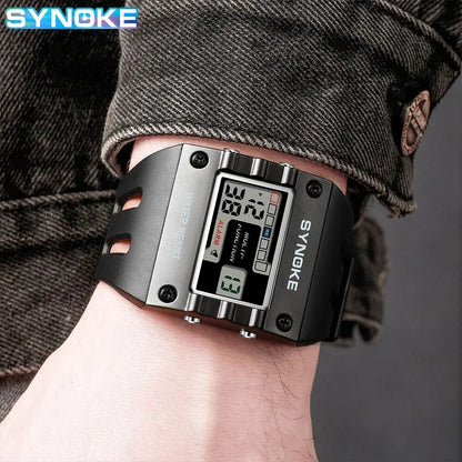 SYNOKE Montre numérique pour hommes, montre électronique de sport, étanche, lueur nocturne, grand écran carré, montre pour étudiant, nouvelle tendance de couleur en plein air