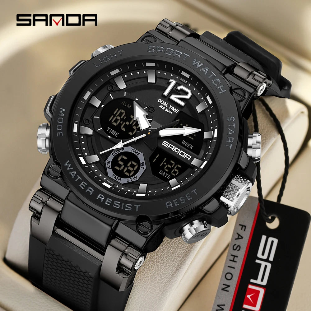 SANDA Brand New 6178 Men's Quartz Electronic Watch Cool and Multi functional Waterproof Steel Band Men's Quartz Electronic Watch