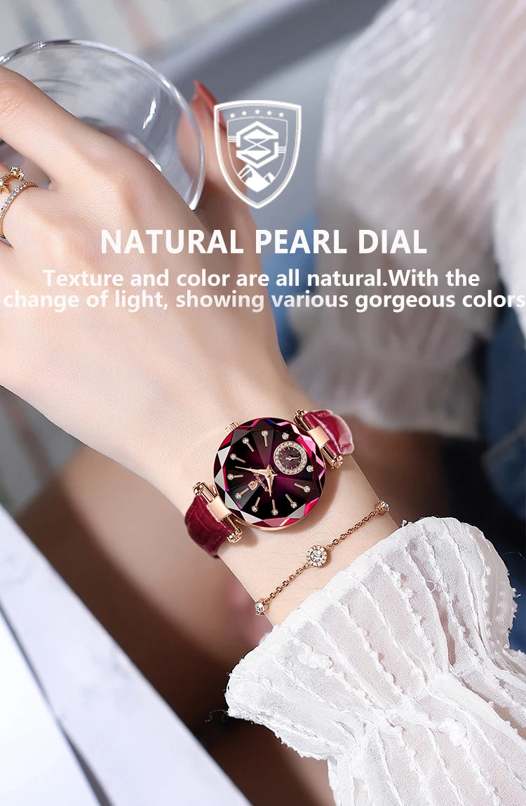 POEDAGAR Women Watches Fashion Diamond Dial Leather Quartz Watch Top Brand Luxury Waterproof Ladies Wristwatch Girlfriend Gift