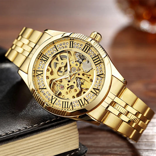 Top Brand Luxury Watches Men Hollow Automatic Golden Skeleton Mechanical Watch Waterproof Men watch