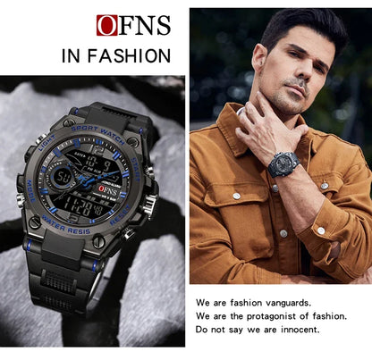 OFNS 6092 New Sport Military Men's Watches Waterproof Quartz Wristwatch LED Digital Watch for Male Clock Relogios Masculino