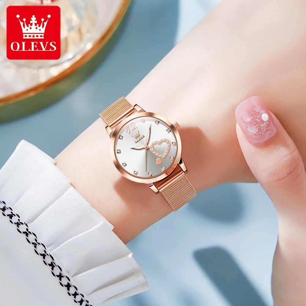 Montres pour femmes OLEVS Montre-bracelet à quartz japonaise étanche Bracelet en acier inoxydable Robe de mode Montre à cadran diamant lumineux pour femme