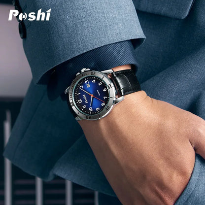 POSHI Simple Man Quartz Watch Luxury Leather Strap with Date Men's Watches Waterproof Original Clock Sport relogios masculino