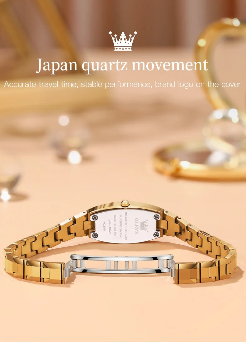 OLEVS Japan Movement Watch for Women Slim Thin Tungsten Steel Strap Elegant Diamond Wristwatch Ladies' Watches Bracelet Set Gift