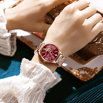 POEDAGAR Women Watch Fashion Luxury Wine Red Quartz Watches Waterproof Stainless Stain Ladies Wristwatch Romatic Girlfriend Gift