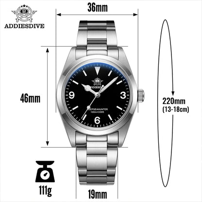 ADDIESDIVE Watch Sapphire Glass 100m waterproof Quartz Watch for Men 316L Stainless Steel BGW9 Luminous 36mm Dress Wristwatches